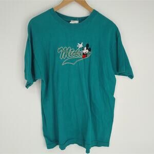 Mickey Mouse Disney Vintage Teal Tee Shirt Embroidered Size XL